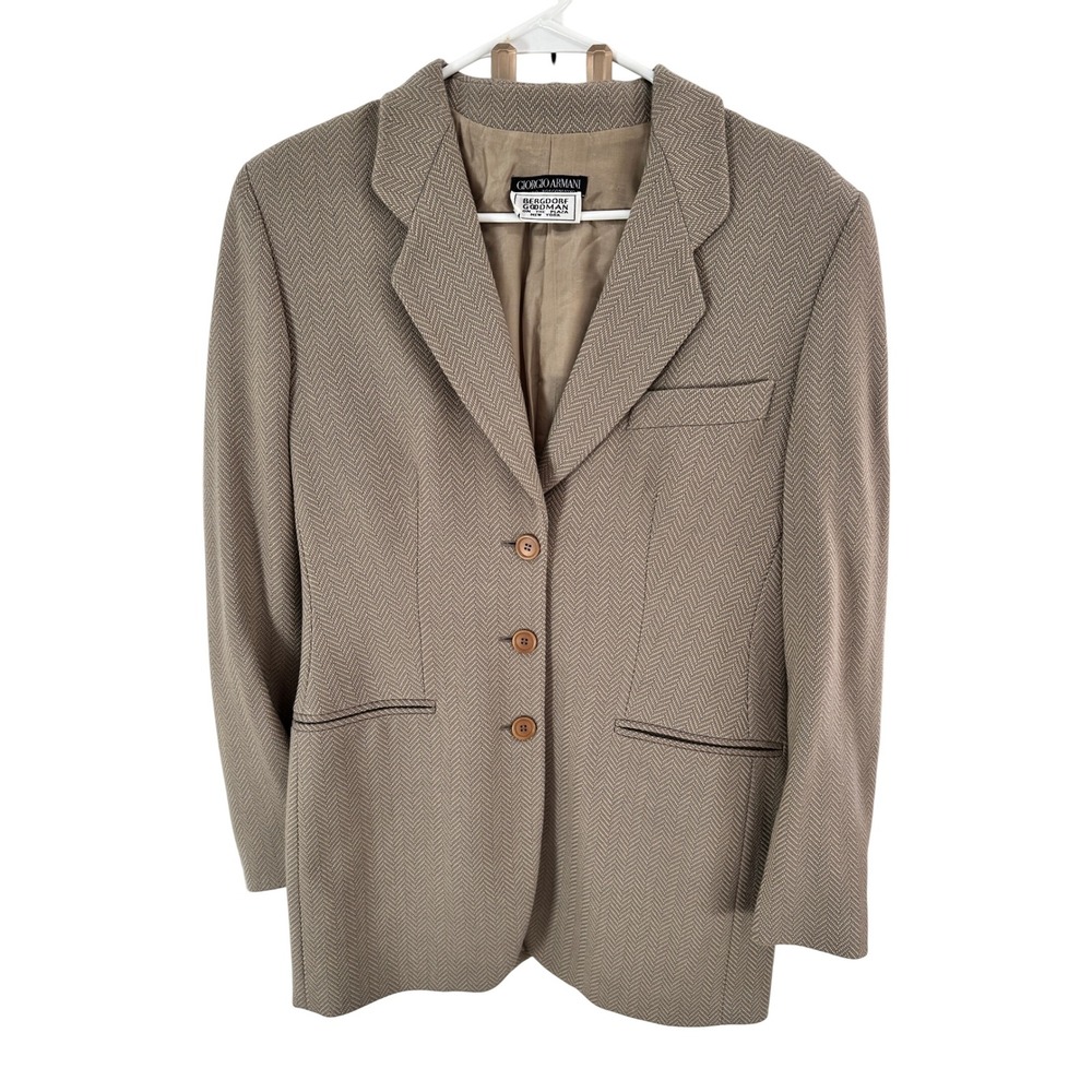 Giorgio Armani Bergdorf Goodman Blazer‎ Women Size 42 Wool Blend Herringbone